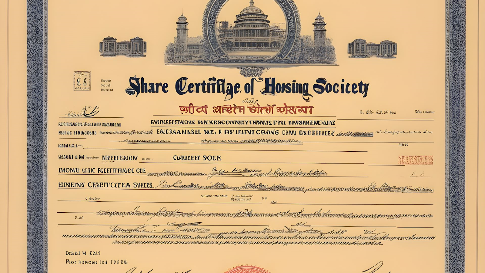 A certificate that acknowledges you as a member of the housing society.