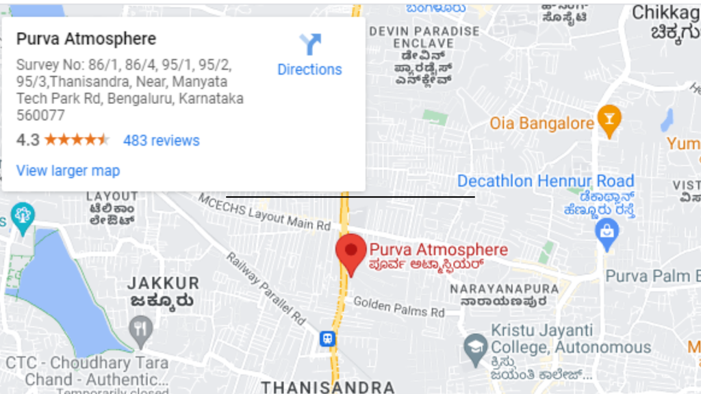 Purva Atmosphere Situated on the Thanisandra Main Road in Bangalore.