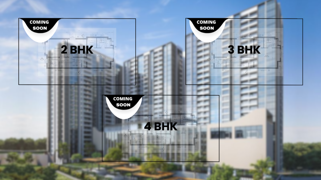 Pristine O2 World floor plan and floor configurations of 2, 3 and 4 BHK.